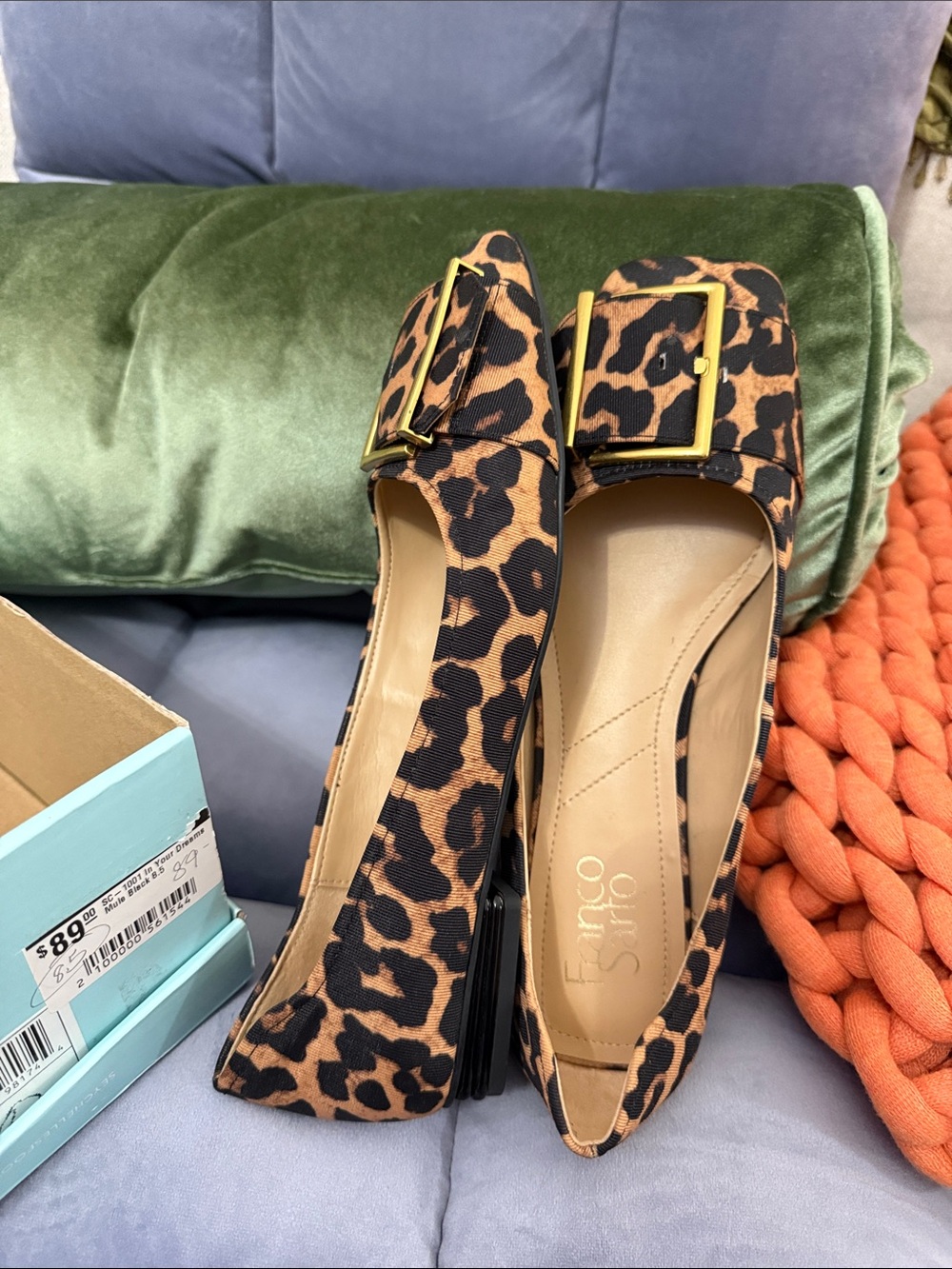 Franco Sarto Leopard Print Buckle Pumps - Brown/Black